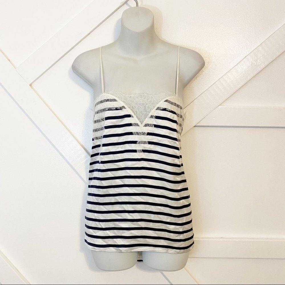 Cami NYC The Sweetheart Charmeuse Silk Lace Camisole Tank Top Marina Stripe Sz S